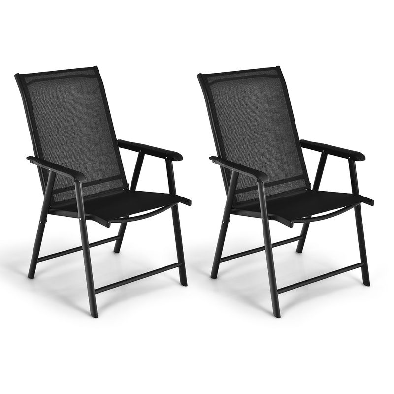 Costway 2PCS Patio Folding Dining Chairs Portable Camping Armrest Garden Black/Grey, 1 of 11