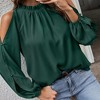 Women's Cold Shoulder Blouse Ruffle Neckline Long Sleeve Top Elegant Casual Shirt - 3 of 4