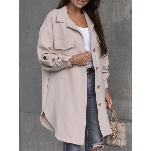 Women Shirt Jackets Long Sleeve Button Down Midi Length Shirt Jacket with Pockets - 1 of 2