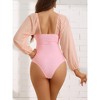 INSPIRE CHIC Women's Cut Out Ring Plunge Neck Shirred Long Sleeves Mesh Tummy Control Monokini Swimsuit 2 Sets - 3 of 4