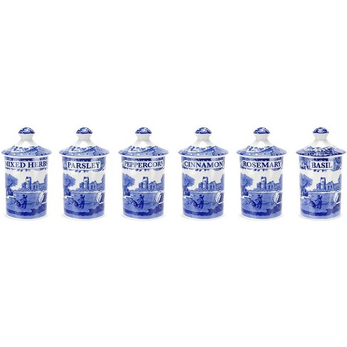 Spode Blue Italian Spice Jars Set of 6