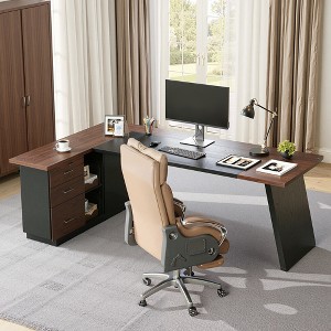 MAYEERTY L-Shaped Executive Desk   Office Desk with Drawers and Lateral File Cabinet - 1 of 4