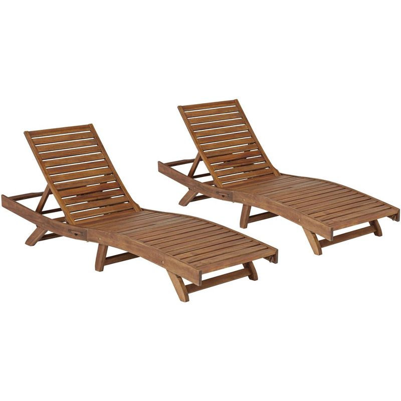 Teal Island Designs Gambo Natural Wood Adjustable Outdoor Lounger Chairs Set of 2, 1 of 10