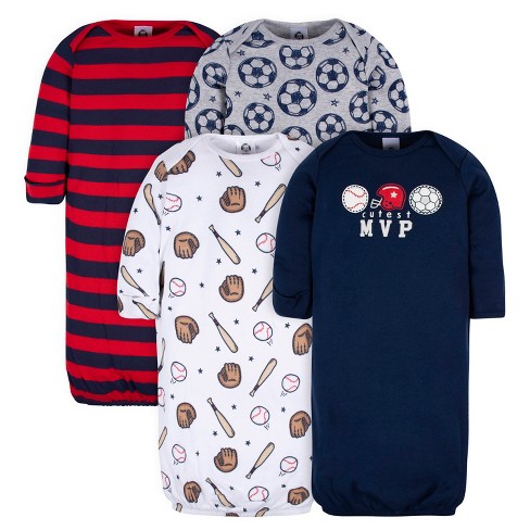 Gerber Baby Boys Long Sleeve Gowns With Mitten Cuffs Sports 0 6 Months 4 pack Target