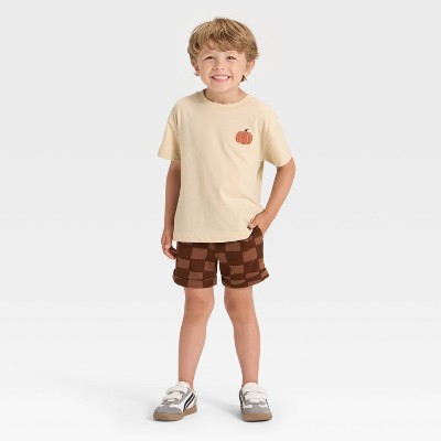 Toddler Boys' Short Sleeve Pumpkin Spice French Terry T-Shirt and Shorts Set - Cat & Jack™ Khaki