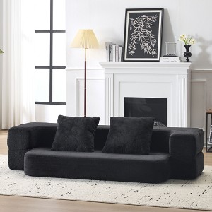 KWPZQEB 74.81" Transformable Sectional Sofa, Chenille Floor Sofa with Pillows, Fold-Out Bed, 2 Seat Lounger Sectional Sofa for Living Room, Apartment - 1 of 4