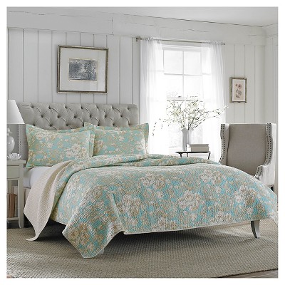  Laura Ashley King Size Quilt Set Cotton Reversible Bedding with  Matching Shams, Ideal for All Seasons & Pre-Washed for Added Softness,  Breeze Blue : Home & Kitchen
