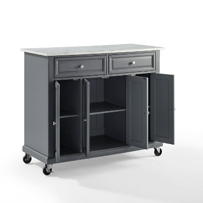 Traditional Gray Granite-Top Birch Kitchen Cart with Nickel Accents