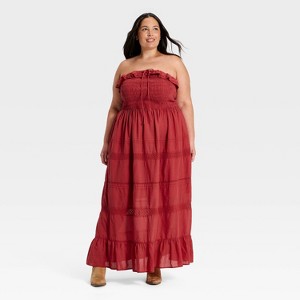 universal thread maxi dress Women's Button-Front A-Line - Thread Burgundy XL It also features a square neckline and boasts ruffled straps and hem for a chic look Linen Dress Womens Maxi Dresses