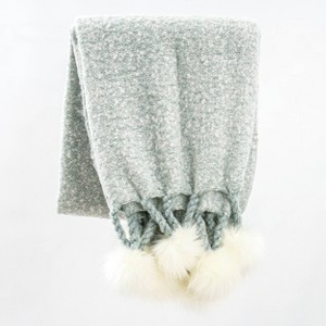 60"x50" Faux Mohair Pom Poms Decorative Throw - Freshmint - 1 of 4