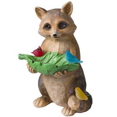 Wind & Weather Raccoon With Leaf Bird Feeder with Solar Lighted Birds