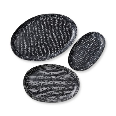 TAG Zahara Embossed Oval Decorative Tray - Black Aluminum, 30" L x 19.5" W x 1.5" H, Perfect for Home Decor