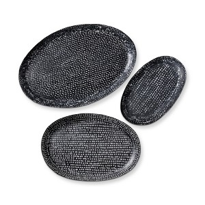 TAG Zahara Embossed Oval Decorative Tray - Black Aluminum, 30" L x 19.5" W x 1.5" H, Perfect for Home Decor - 1 of 2