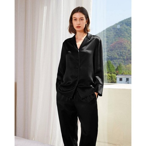 Mommesilk S Classic Silk Pajamas Set for Women-Black