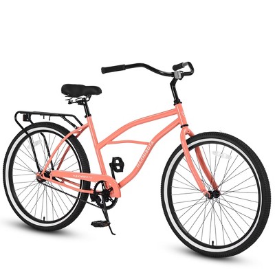 Infurnic Bicycles, 26 Inch Beach Cruiser Bike with Adjustable Seat, Single Speed Bicycle for Women men, Orange, 73"*40"*26"