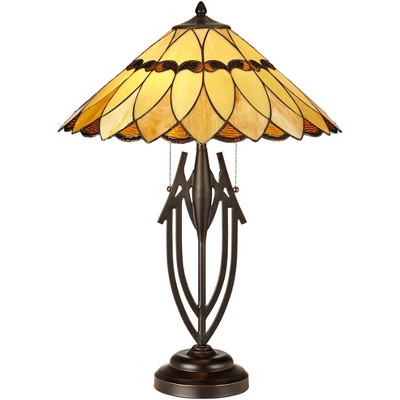 Robert Louis Tiffany Traditional Table Lamp 29" Tall Dark Bronze Sculptural Stained Art Glass Shade for Living Room Bedroom Bedside Family