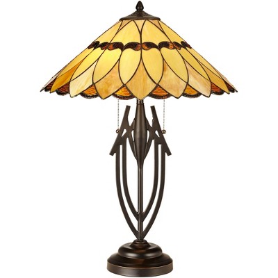 Robert Louis Tiffany Traditional Table Lamp Dark Bronze Sculptural Stained Art Glass Shade for Living Room Bedroom Bedside Family