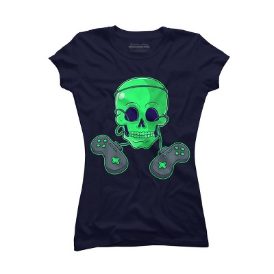 Junior's Design By Humans Halloween Skeleton Skull Crossbones Video Gamer By TaiHan T-Shirt