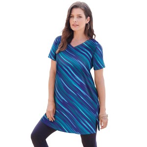 Roaman's Women's Plus Size Ultimate Short Sleeve V Neck Tunic - 1 of 4