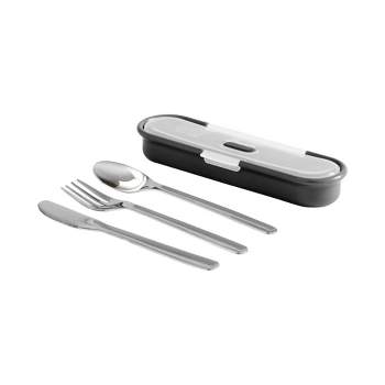 BUILT Gourmet Bento 4-Piece Stainless Steel Utensil Set With Nesting Case Black And Gray