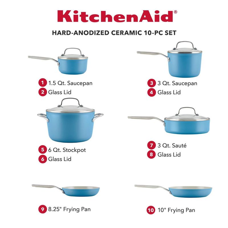 KitchenAid Hard Anodized 10pc Nonstick Ceramic Cookware Pots and Pans Set - Blue Velvet, 2 of 12