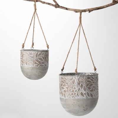 Sullivans Set of 2 Hanging Planter Vases 11"H & 8.5"H Gray