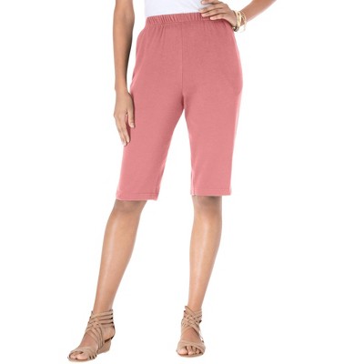 Roaman's Women's Plus Size Petite Soft Knit Capri Pant - 3x, Pink : Target