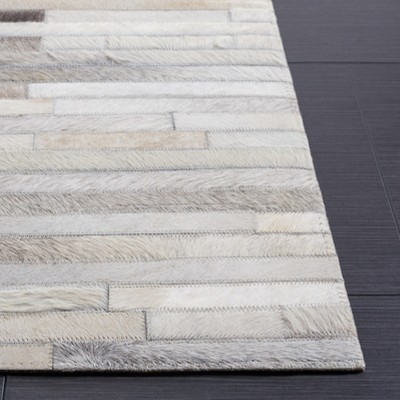 Handmade Gray and Brown Geometric Cowhide Area Rug
