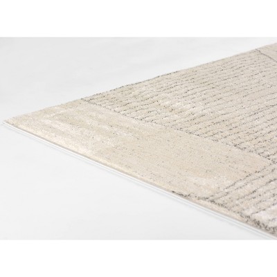 Ivory Geometric Rectangular Stain-Resistant Synthetic Area Rug