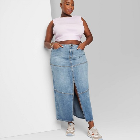 Plus size outlet long denim skirts