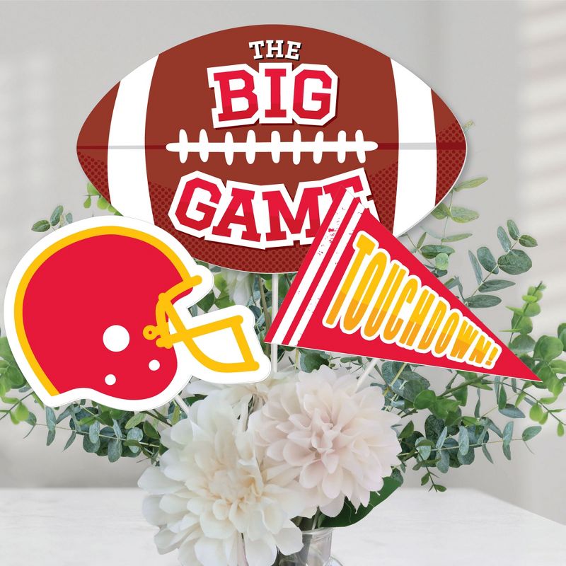 Big Dot of Happiness The Big Game - Red and Yellow - Football Party Centerpiece Sticks - Table Toppers - Set of 15, 2 of 9