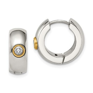 Chisel Stainless Steel Polished Yellow IP-plated with Cubic Zirconia 7mm Hinged Hoop Earrings - 1 of 4