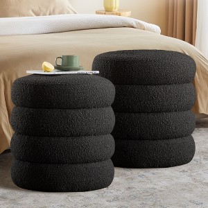 Gericco 17" in Diameter Round Ottoman with Storage for Living Room Foot Stool Modern Upholstered Vanity Stool Ottoman Foot Rest, Set of 2 - 1 of 4
