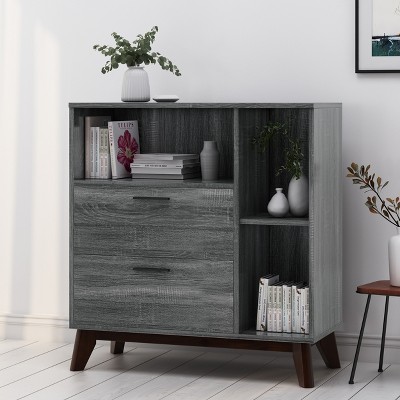 KWPZQEB Storage Cabinet, Coffee Bar Cabinet with 2 Drawers, Freestanding Cupboard with 3 Open Storage, Modern Kitchen Storage Cabinet with Living Room