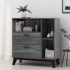 Vynxaria Mid-Century Modern Cabinet - Faux Wood with Splayed Legs, Cubby Shelves & 2 Drawers,Gray - 4 of 4