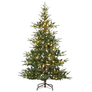 6ft Pre-Lit Aspen Fir Christmas Tree with 300 Warm White LED Lights, 678 Branch Tips, PE & PVC Artificial Xmas Tree - 1 of 4