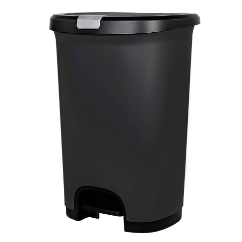 Hefty 12gal Step Trash Can Gray: Kitchen Garbage Can, Locking Lid ...