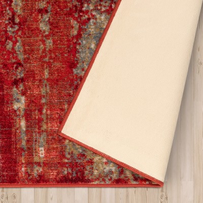 Modern Red and Blue Abstract Washable Area Rug