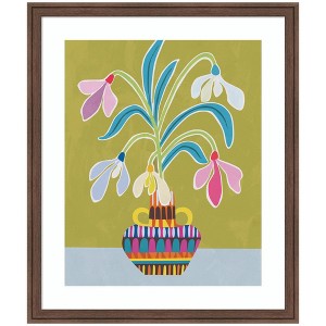 Kate and Laurel Framed Art Snowdrops the January Birth Flower by Rachel Lee, 22x26, Florence Medium Brown - 1 of 4