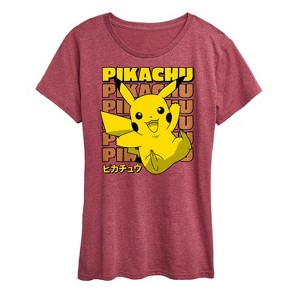 Women's - Pokémon - Pikachu Stack Katakana-  Women's Short Sleeve Graphic T-Shirt Short Sleeve Graphic T-Shirt - 1 of 4