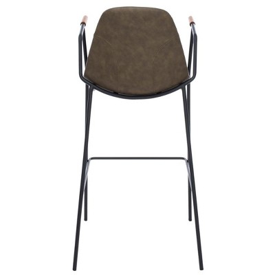Tanner Transitional Olive Leather Bar Stool with Metal Frame
