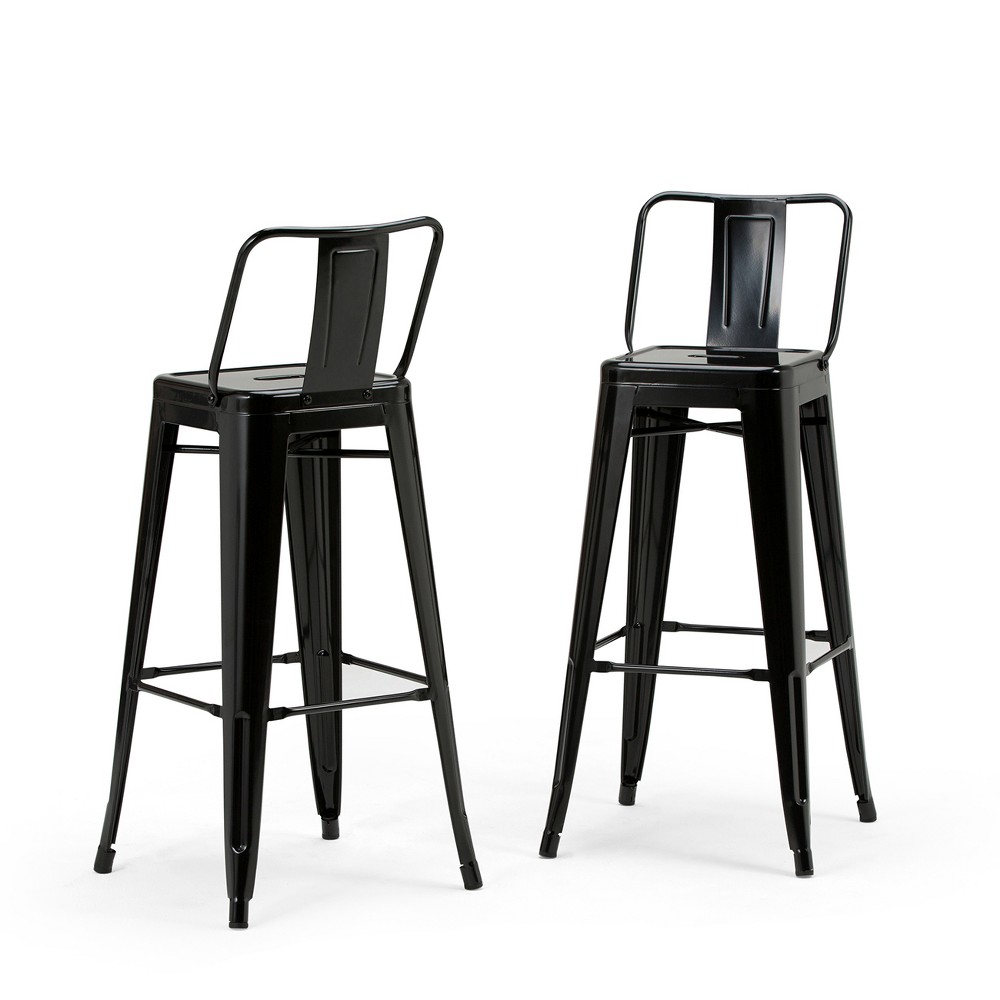 Photos - Chair Set of 2 30" Josephine Metal Counter Height Barstools Black - WyndenHall: