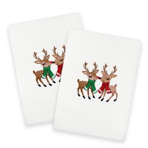Linum Home Textiles Christmas KISSES - Embroidered Luxury 100% Turkish Cotton Hand Towels (Set of 2) - 1 of 3