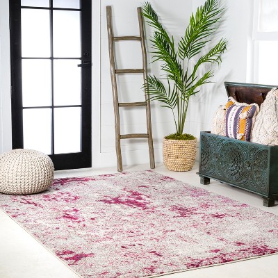 Maroon and Gray Abstract 4' x 6' Synthetic Area Rug
