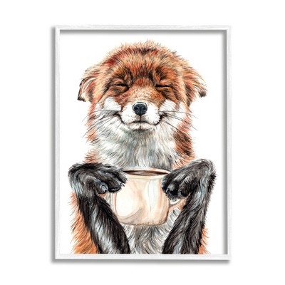 Stupell Industries Happy Fox with Coffee Framed Giclee Art