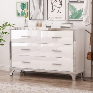 CAVINAS 6 Drawers Dresser for Bedroom,Mirrored Dresser with Metal Handle for Kids Room,Living Room,Entry and Hallway,Black/White - 1 of 4