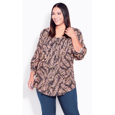 Women's Plus Size Sandy Pintuck Print Shirt - Violet Palm | Avenue : Target