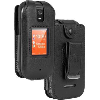 Nakedcellphone Case for Consumer Cellular Iris Flip Phone - Vegan Leather with Belt Clip - Black