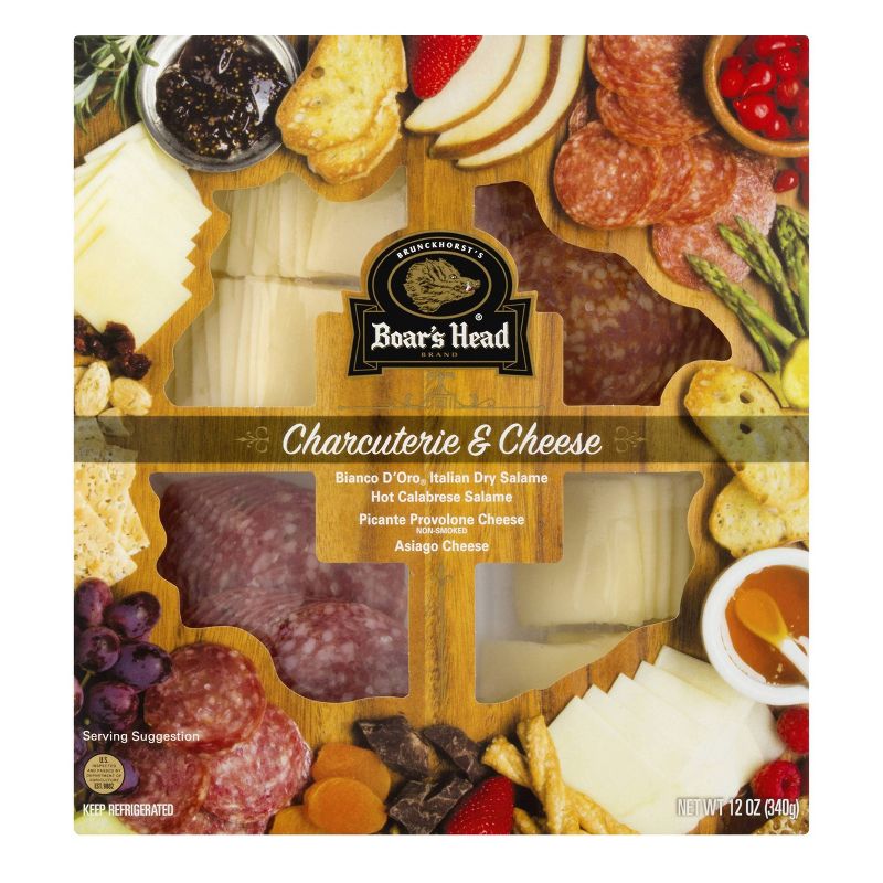Boar&#39;s Head Italian Dry Salame, Hot Calabrese Salame, Picante Provolone Cheese &#38; Asiago Cheese Charcuterie Tray - 12oz, 1 of 5