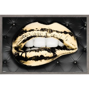 Trends International Reinders: Glam - Gold Lips Framed Wall Poster Prints Barnwood Framed Version 22.375" x 34" - 1 of 4